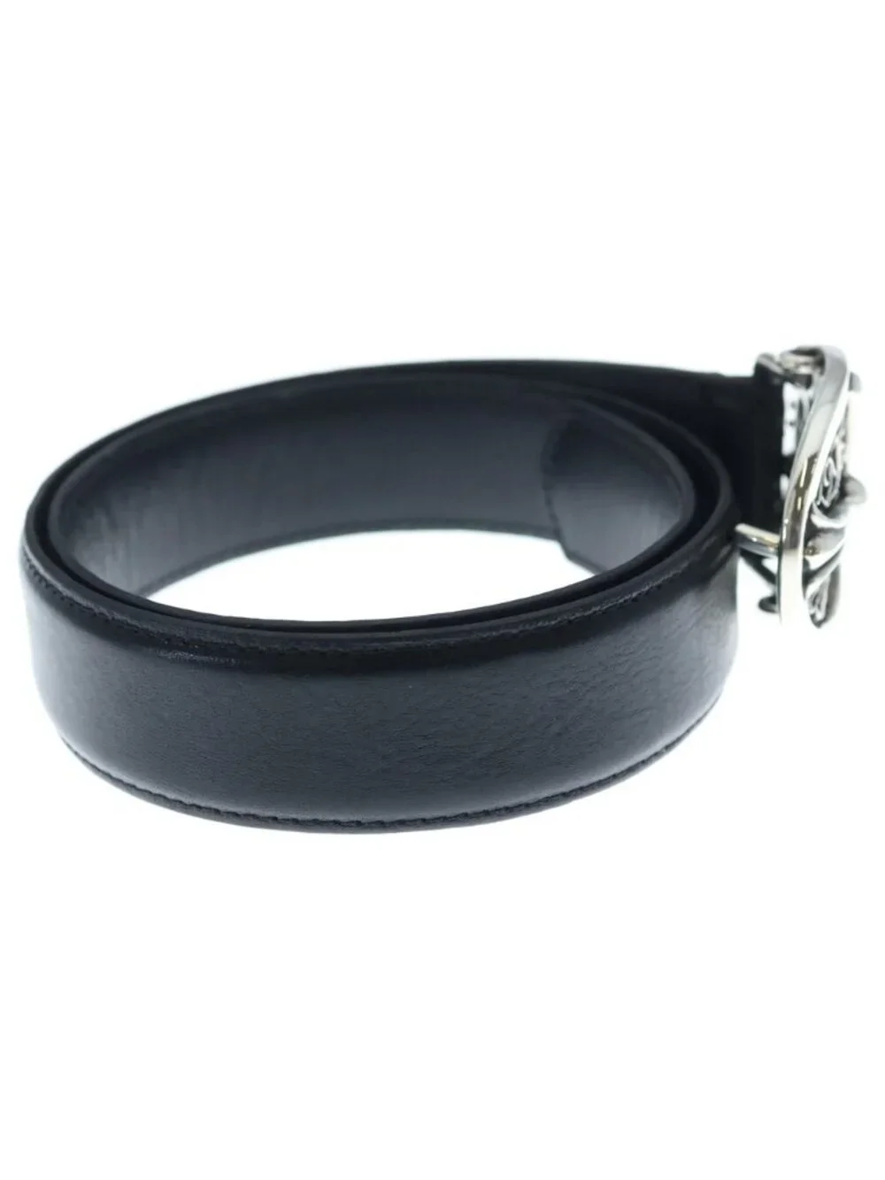 Chrome Hearts Buckle Oval Cross Leather Strap Integrated Shape Silver Belt